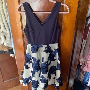 High Low Lace Floral Navy Blue Dress